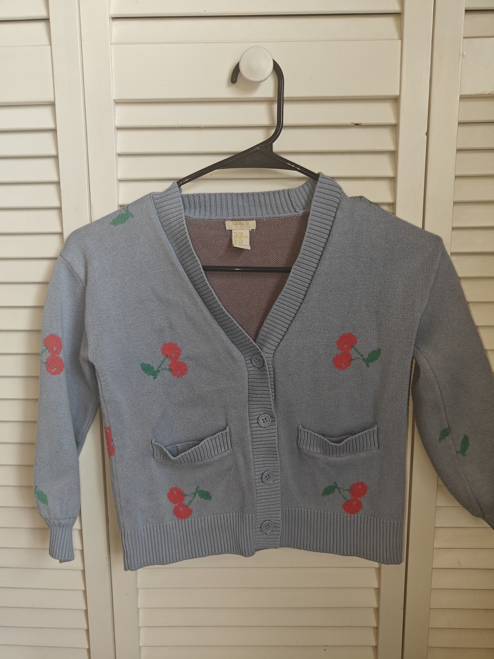 Forever 21 Light Blue Cherry Knit Cardigan